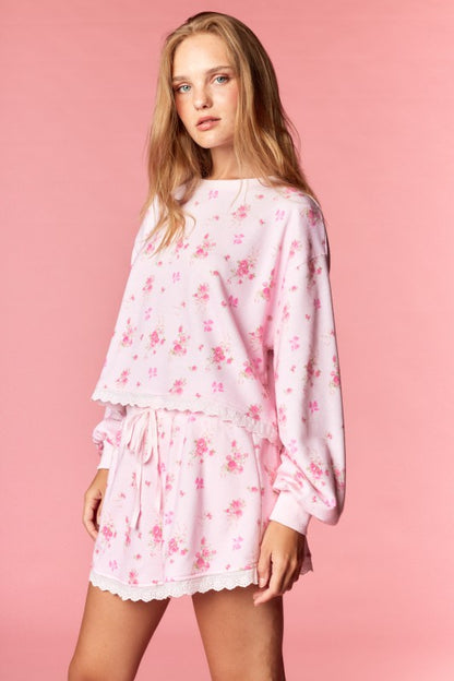 Floral Lace Trim Lounge Set