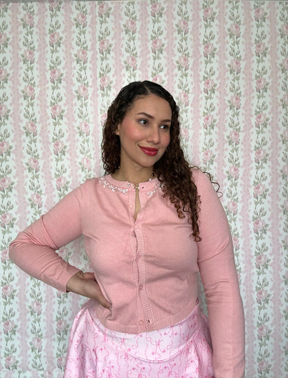 Pinkess Bow Embroidery Cardigan
