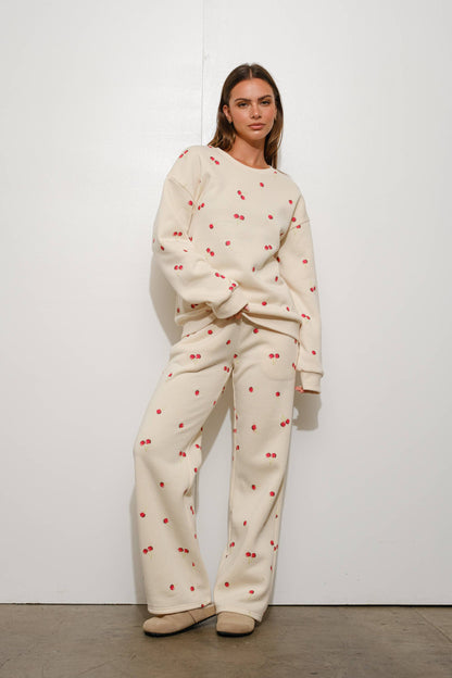 Cherry Harvest Printed Sweatshirt And Pants Lounge Set