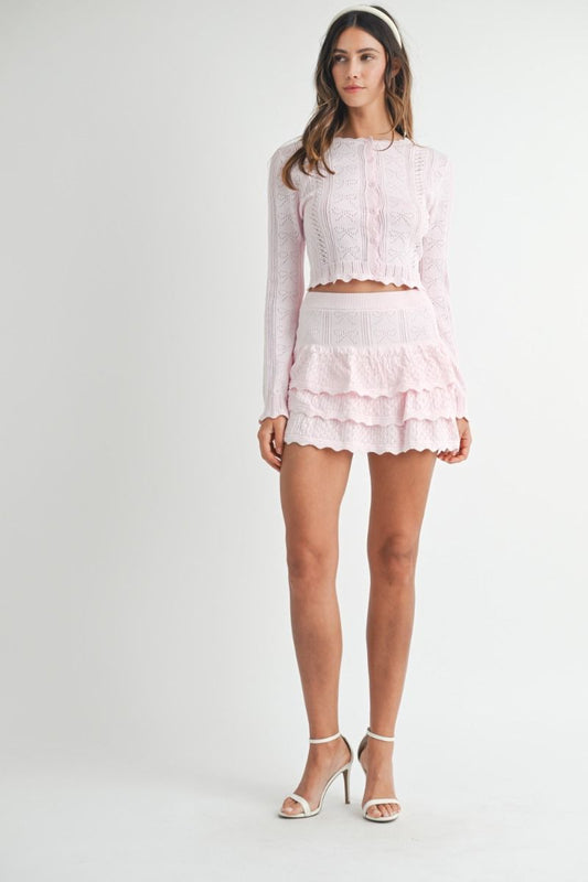 El Cisne Rosa Bow Pointelle Skirt Set