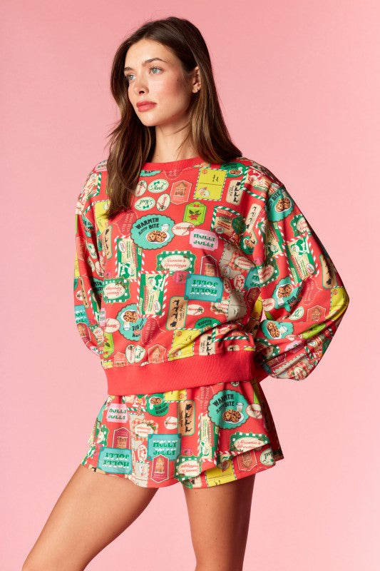 Holiday Label Sweatshirt and Shorts Set