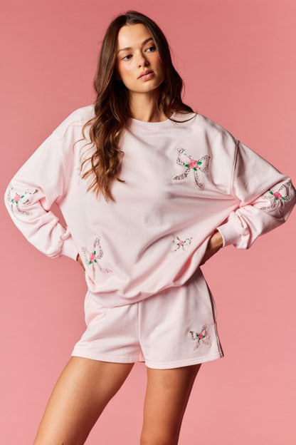 Bow Lace Applique Lounge Set