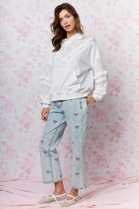 Coquette Darling Bow Embroidered Cropped Jeans