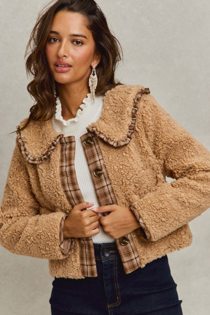 Sherpa Jacket With Ruffled Collar