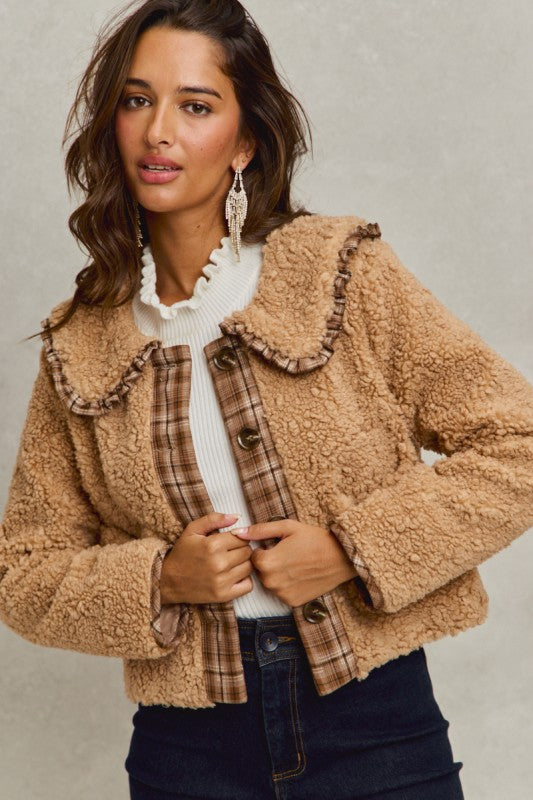 Sherpa Jacket With Ruffled Collar