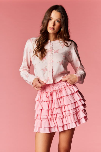 Floral Printed Scalloped Edge Cardigan