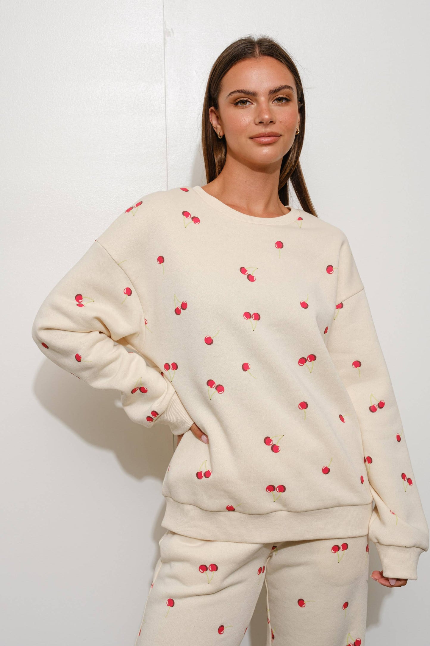 Cherry Harvest Printed Sweatshirt And Pants Lounge Set