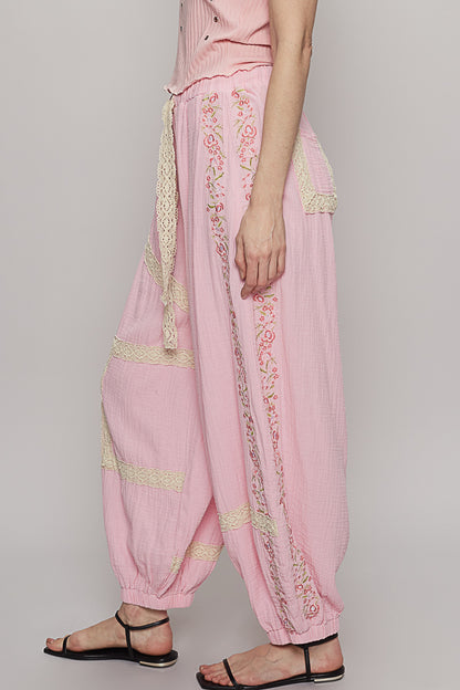 The Florette Pink Embroidery Pants