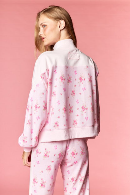Pink Floral Terry Zip Up Set