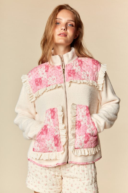 Patchwork Ruffle Fleece Jacket