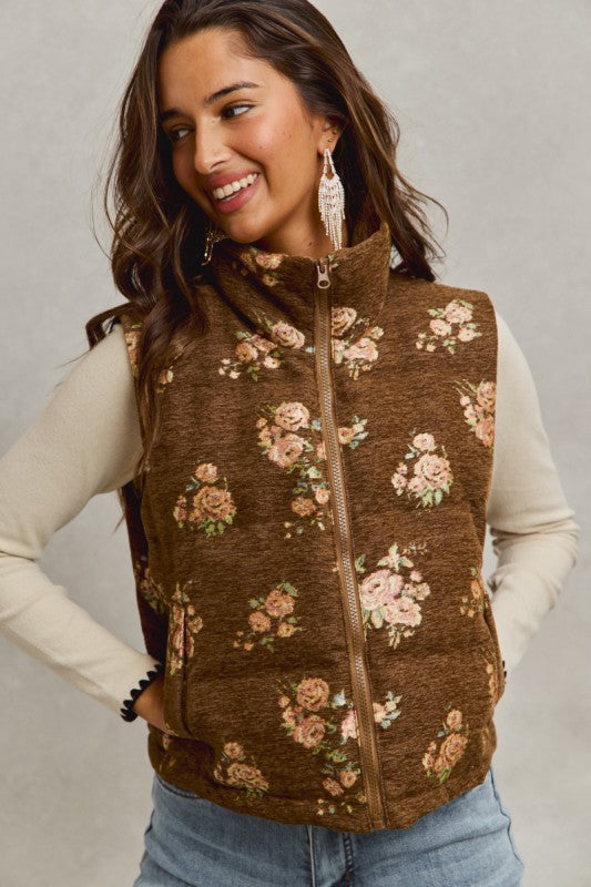 Floral Jacquard High Neck Vest