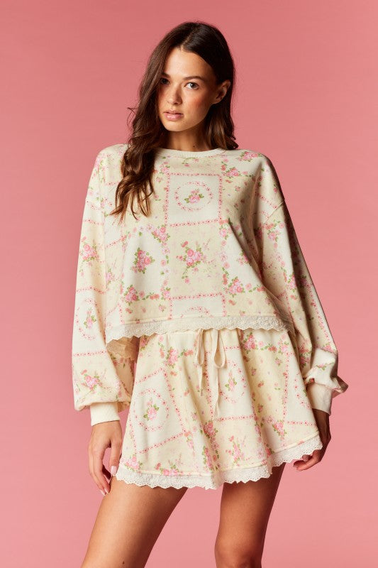 Vintage Floral Lounge Set Lemon