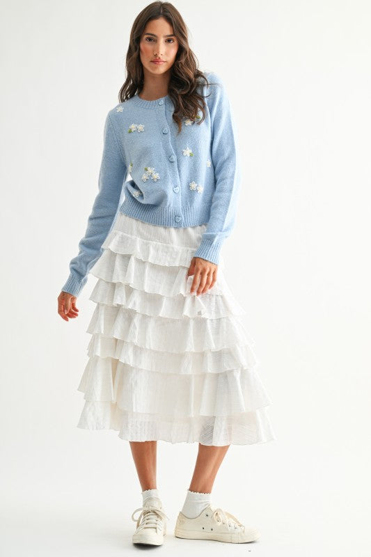 Daisy Embroidery Knit Cardigan