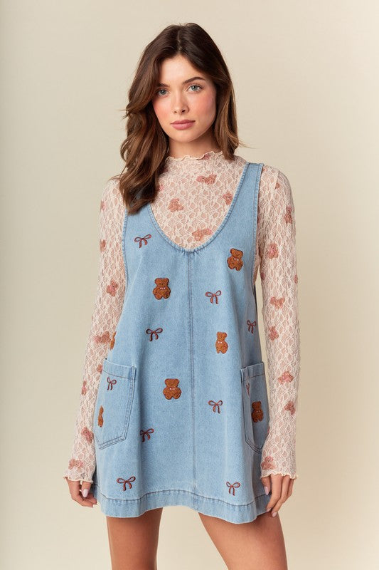 Teddess Embroidery Denim Jumper Dress