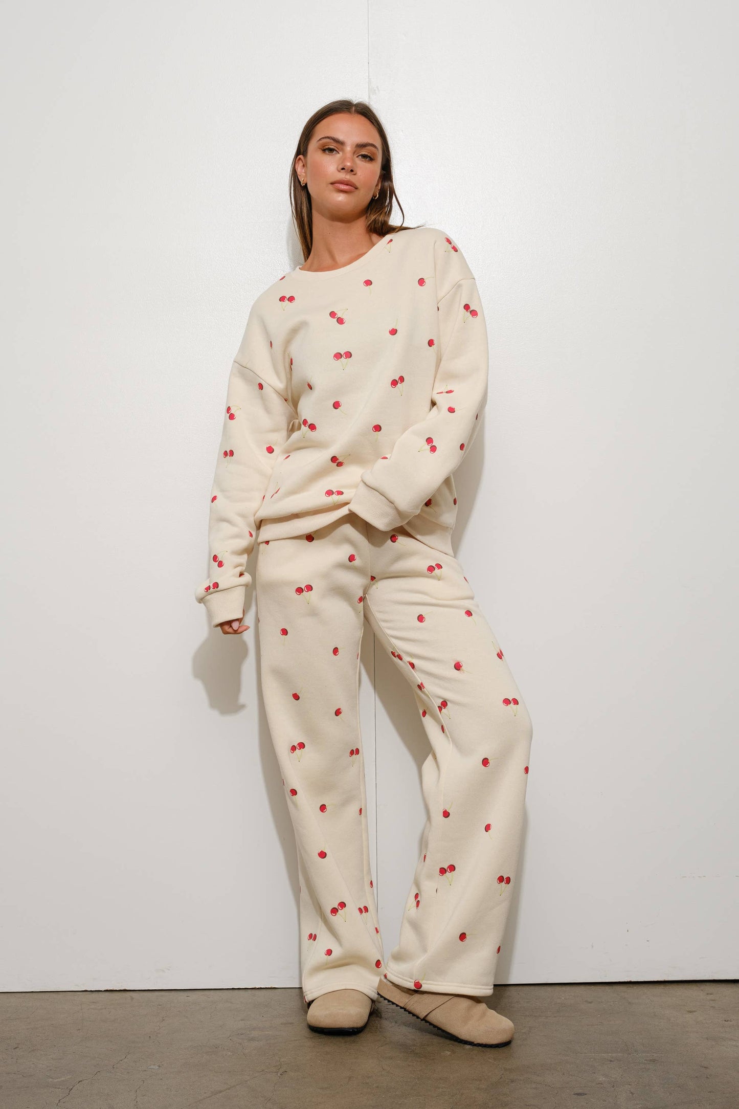 Cherry Harvest Printed Sweatshirt And Pants Lounge Set