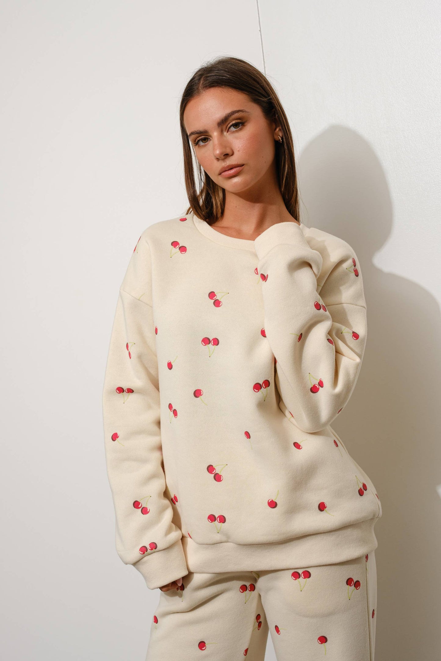 Cherry Harvest Printed Sweatshirt And Pants Lounge Set