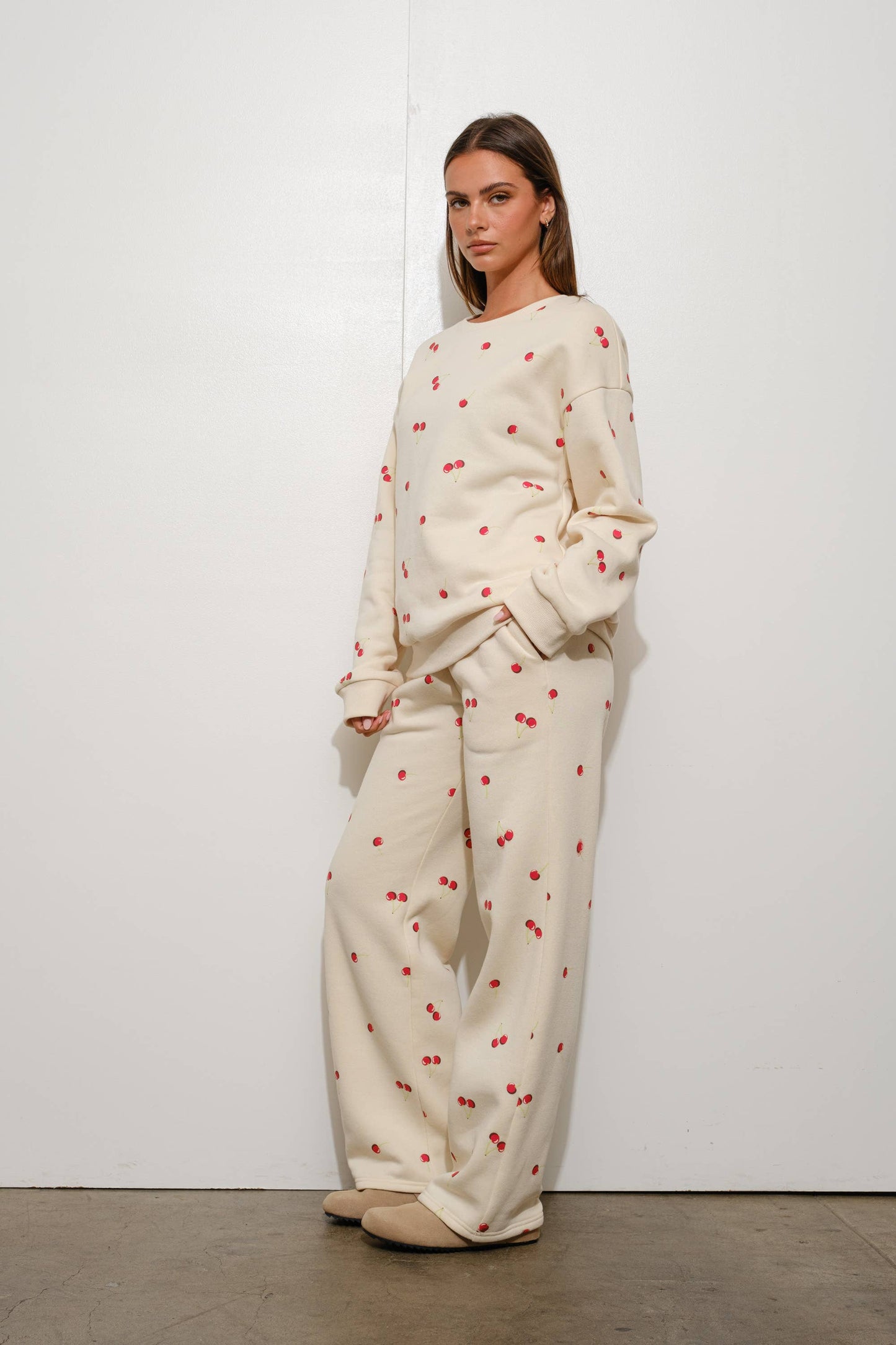 Cherry Harvest Printed Sweatshirt And Pants Lounge Set