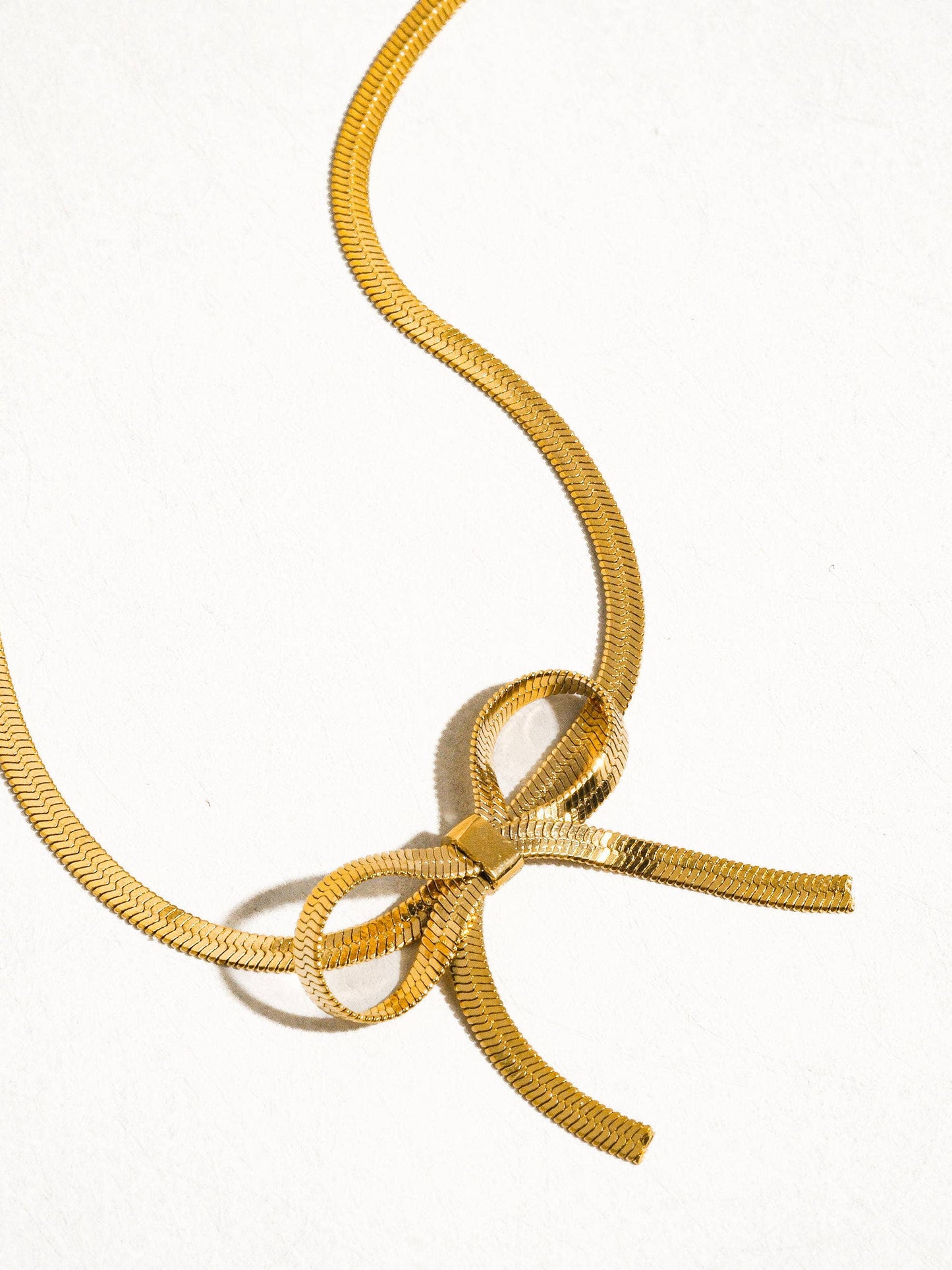 Ezra’s Ribbons 18K Gold Plated Non-Tarnish Flat Snake Bow Choker