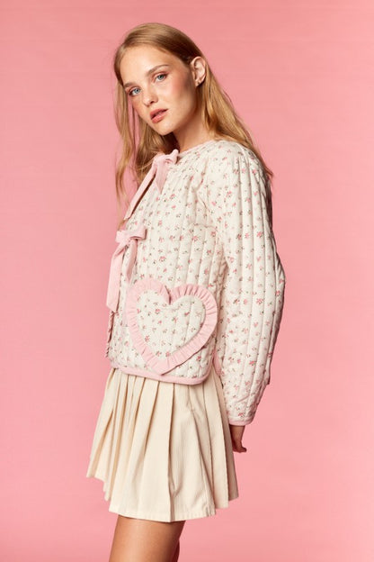 Floral Quilted Jacket With Heart Pockets