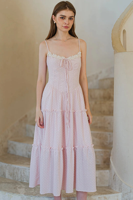 Soft Blush Heart Lace Maxi Dress January