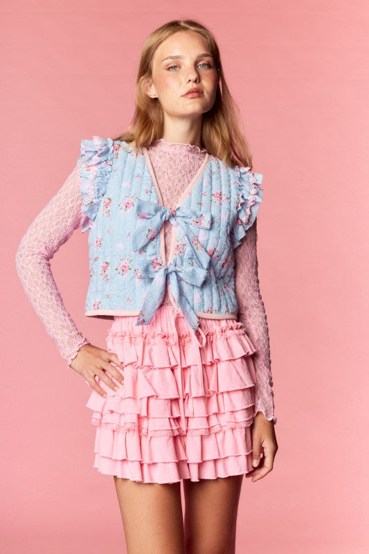 Pastel Rose Blue Ruffle Vest