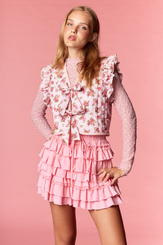 Rose Quilted Ruffle Vest