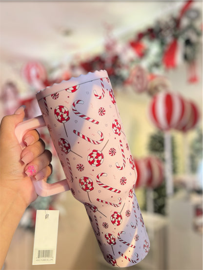 Candy Canes Christmas Tumbler Cup With Handle