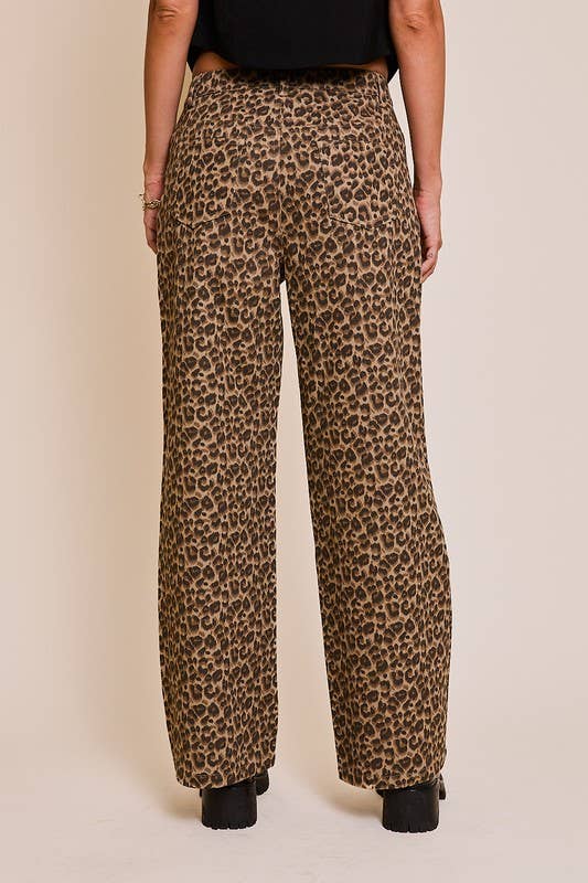 Cheetah In Love Comfy Cotton Wide Leg Animal Print Pants