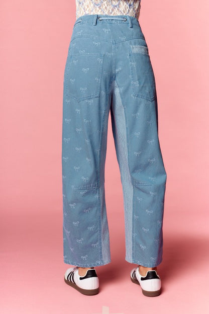 Bow Embroidered Barrel Pants