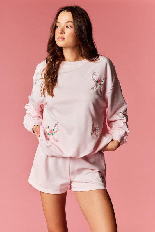 Bow Lace Applique Lounge Set