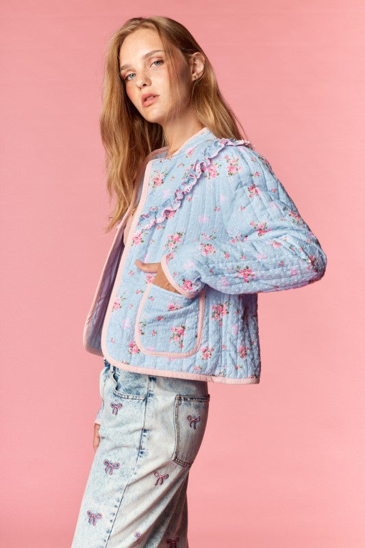 Floral Quilted Ruffle Jacket