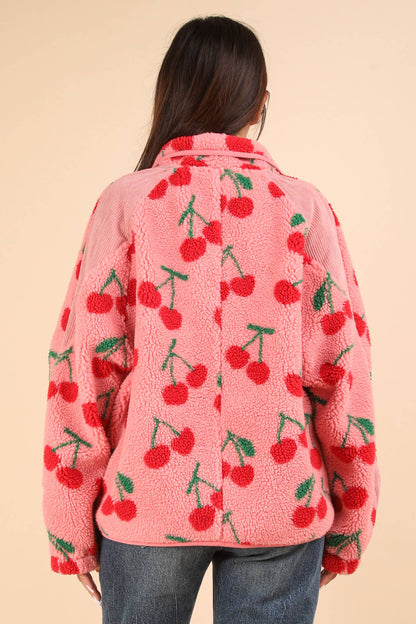 Cherrysweet Oversized Printed Fleece Jacket