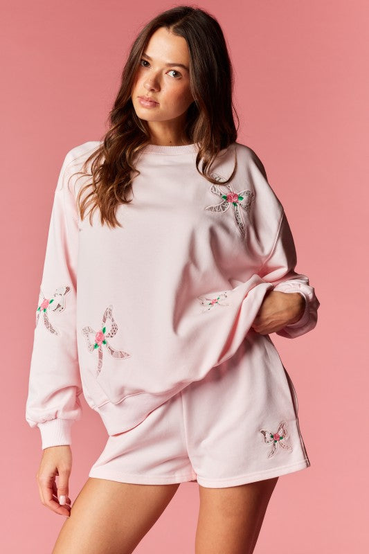 Bow Lace Applique Lounge Set