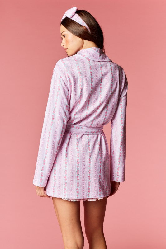 Rose Stripe Belted Robe & Head Band Set
