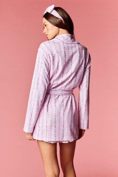 Rose Stripe Belted Robe & Head Band Set