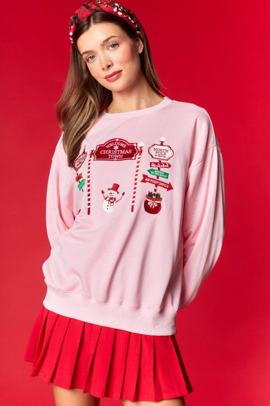 Christmas Town Embroidered Sweatshirt