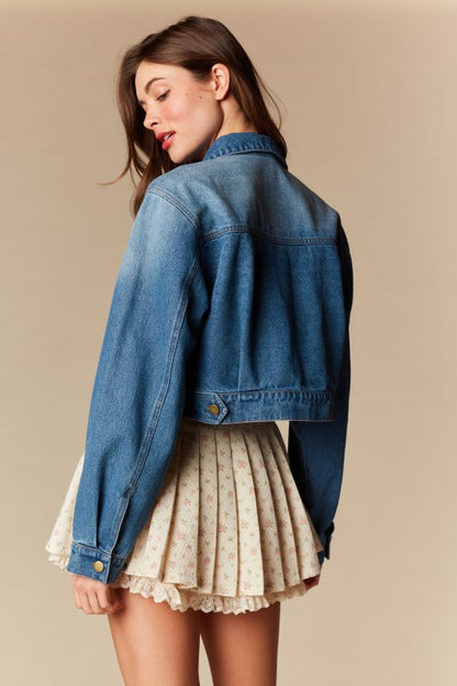 Bow & Lace Cropped Denim Jacket