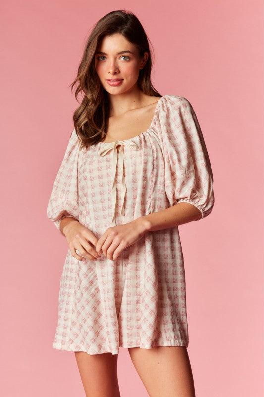 Check Puff Sleeve Romper