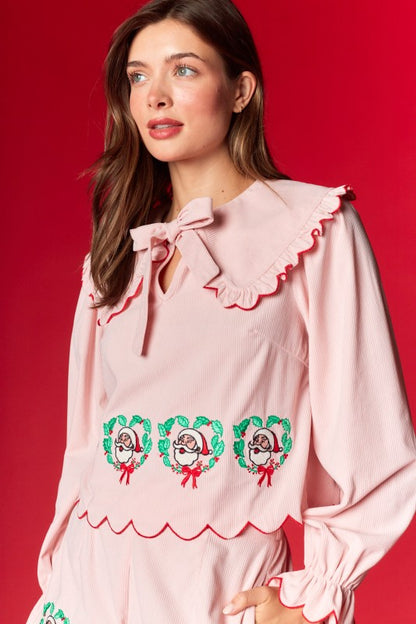Santa Wreath Embroidery Corduroy Set