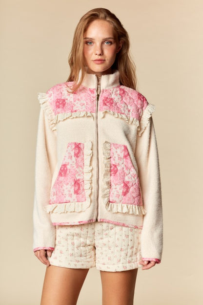 Patchwork Ruffle Fleece Jacket