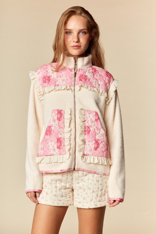 Patchwork Ruffle Fleece Jacket
