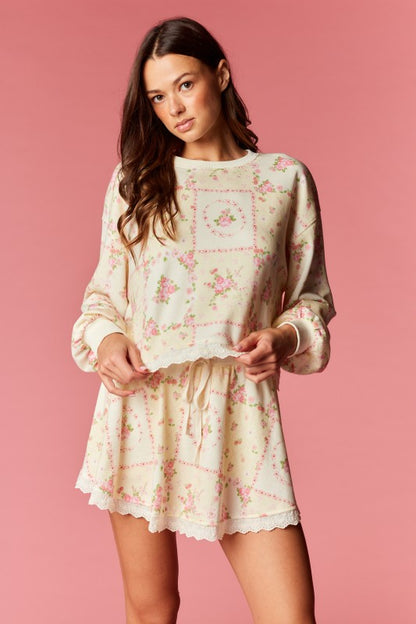 Vintage Floral Lounge Set Lemon