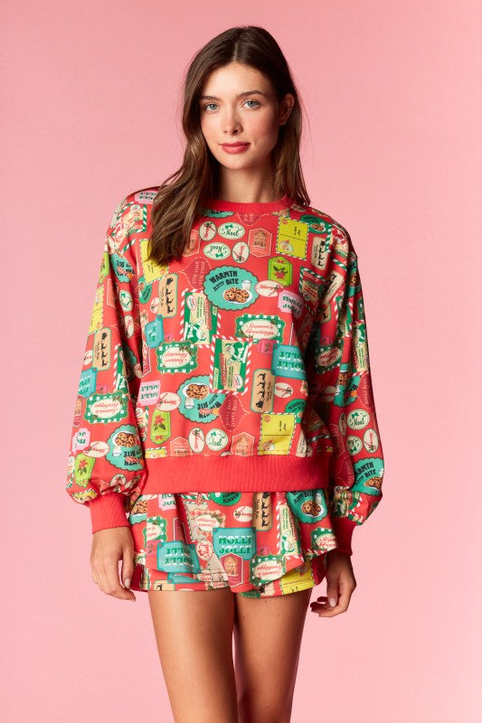 Holiday Label Sweatshirt and Shorts Set