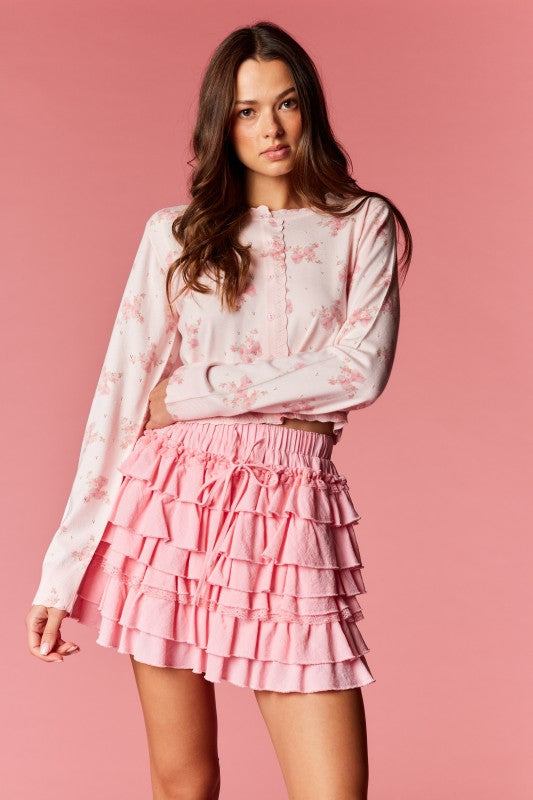 Floral Printed Scalloped Edge Cardigan