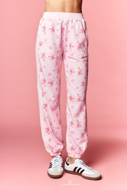 Pink Floral Terry Zip Up Set