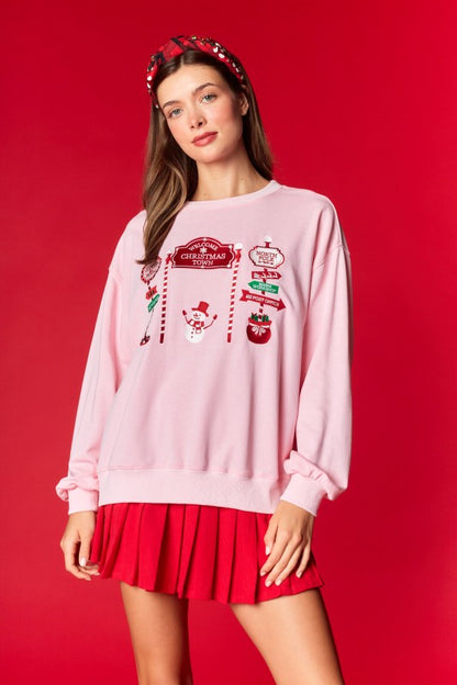 Christmas Town Embroidered Sweatshirt
