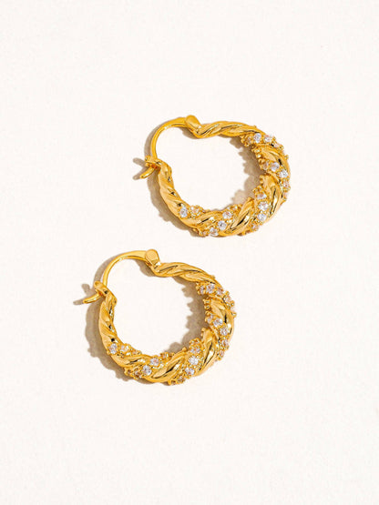 Emily In Manhattan 18K Gold Plated Rhinestone Twisted Hoop Earring