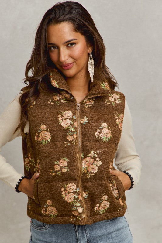Floral Jacquard High Neck Vest