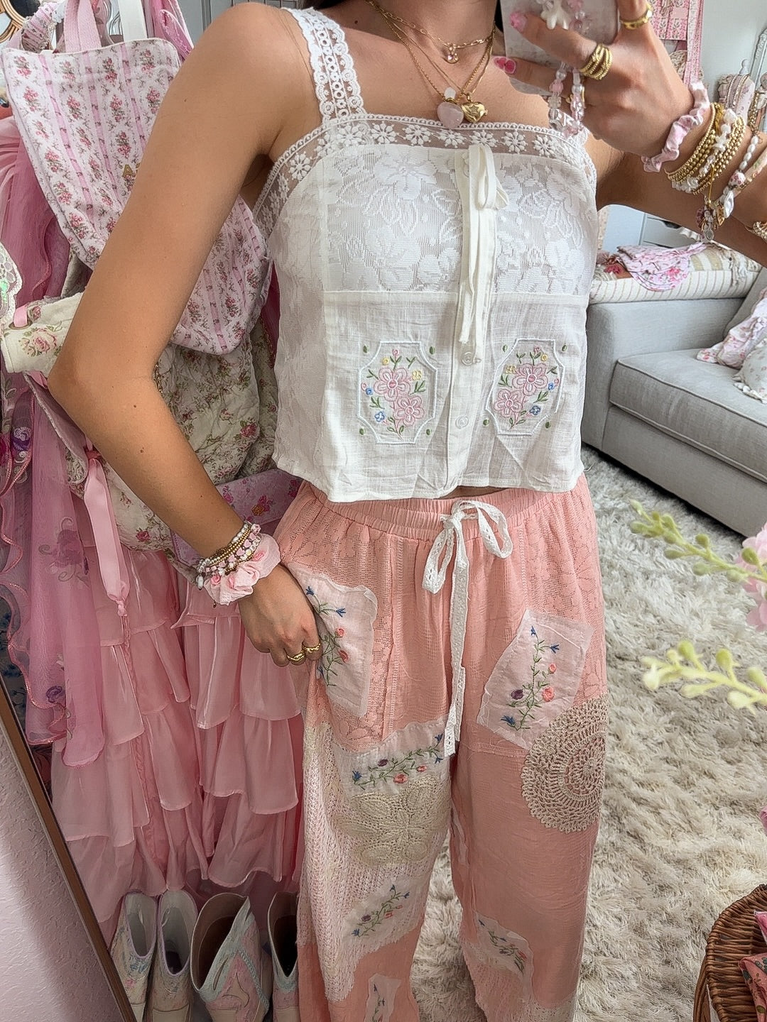 Bohemian Garden Patchwork Cotton Pants