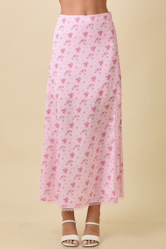 Spinkess Satin Floral Midi Skirt